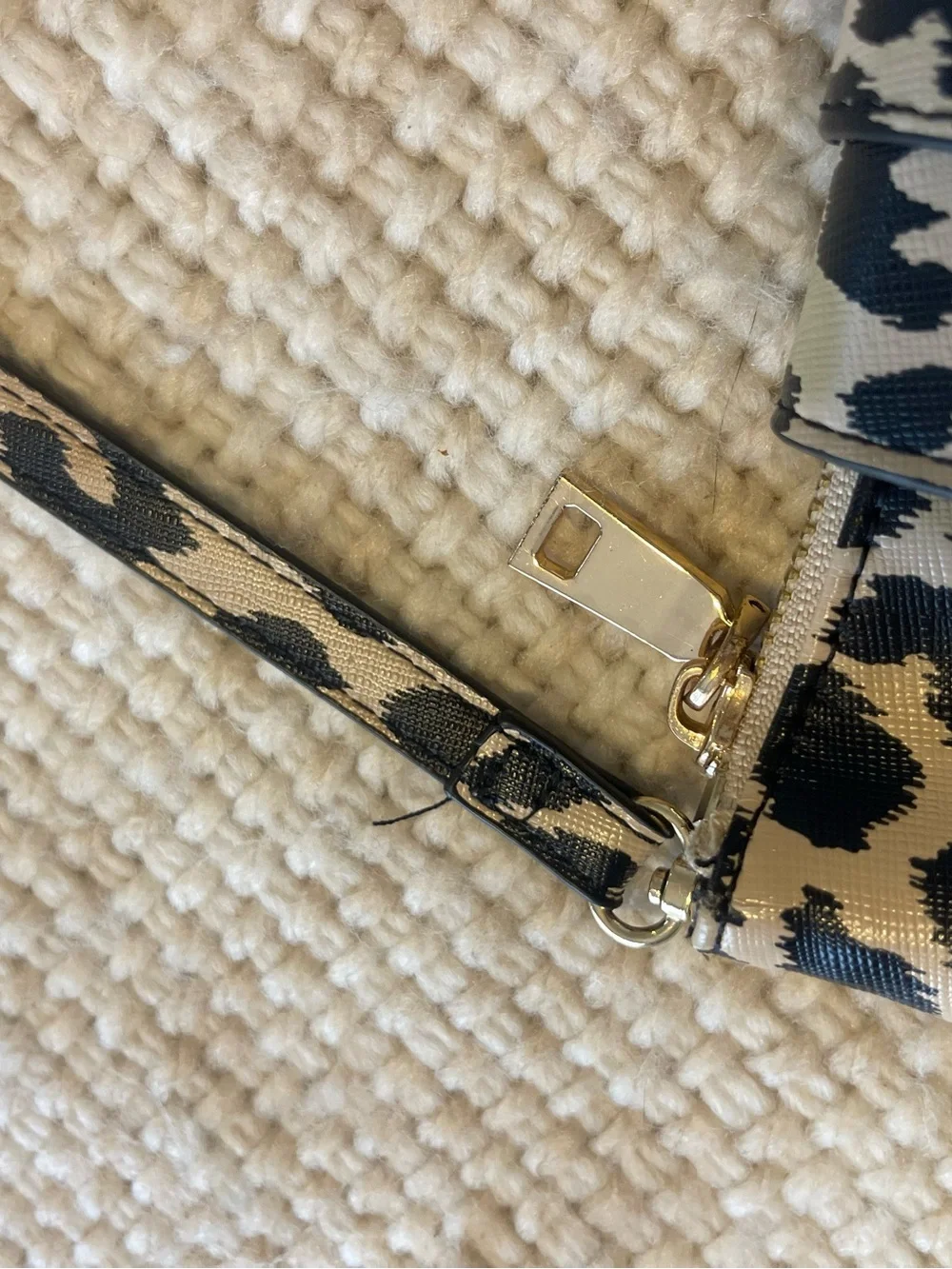 Leopard Print Crossbody Bag with Gold Accent in Black and Cream